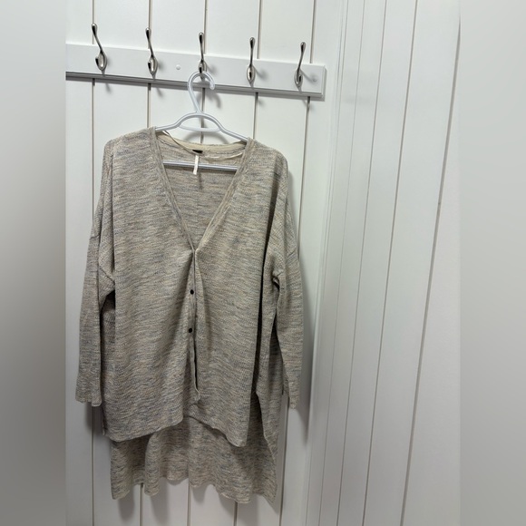 Free People Sweaters - Free People Beige Heathered V-Neck Cardigan Sweater